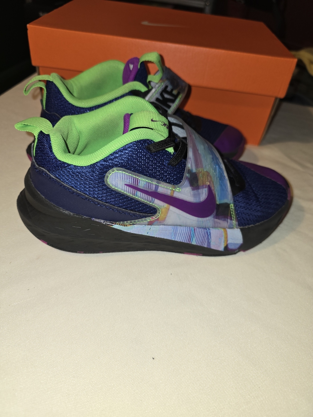 Nike Kids' Navy & Green Athletic Shoes with Purple Accent
